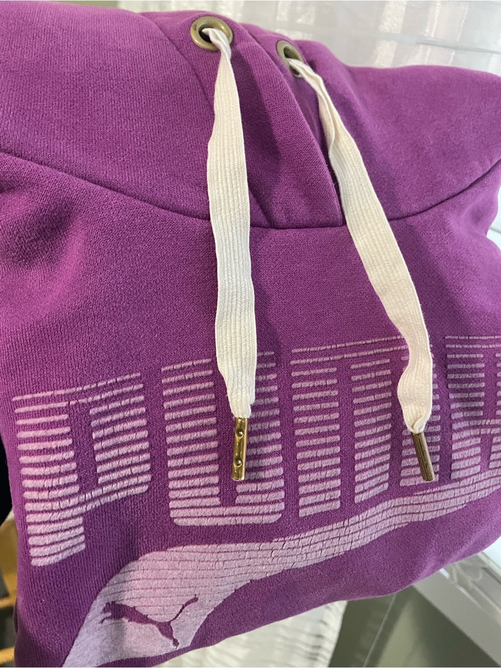 Puma Purple Graphic Logo Hoodie - White Drawstrings - Women's Medium - Picture 12 of 15